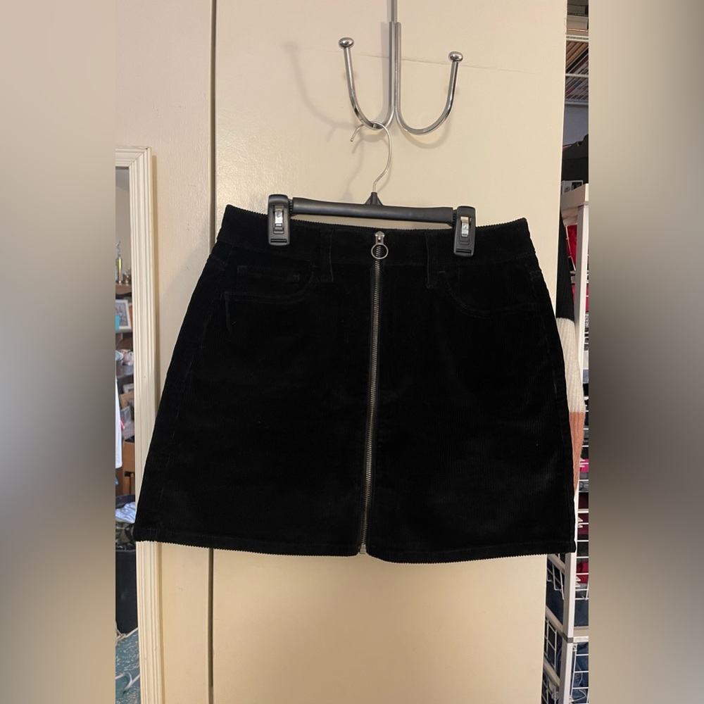 SO black corduroy zip closure skirt